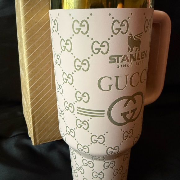 New Stanley 40oz Laser Engraved GuccPink and Gold Tumbler with Straw - Picture 3 of 7